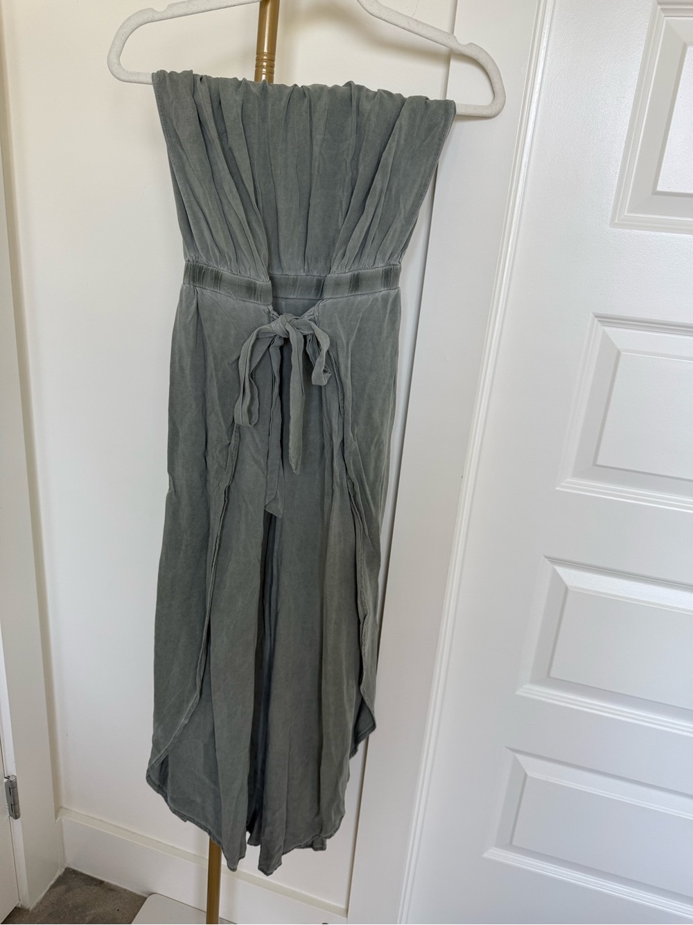 Mustard Seed Strapless Sage Green Maxi Dress with Tie